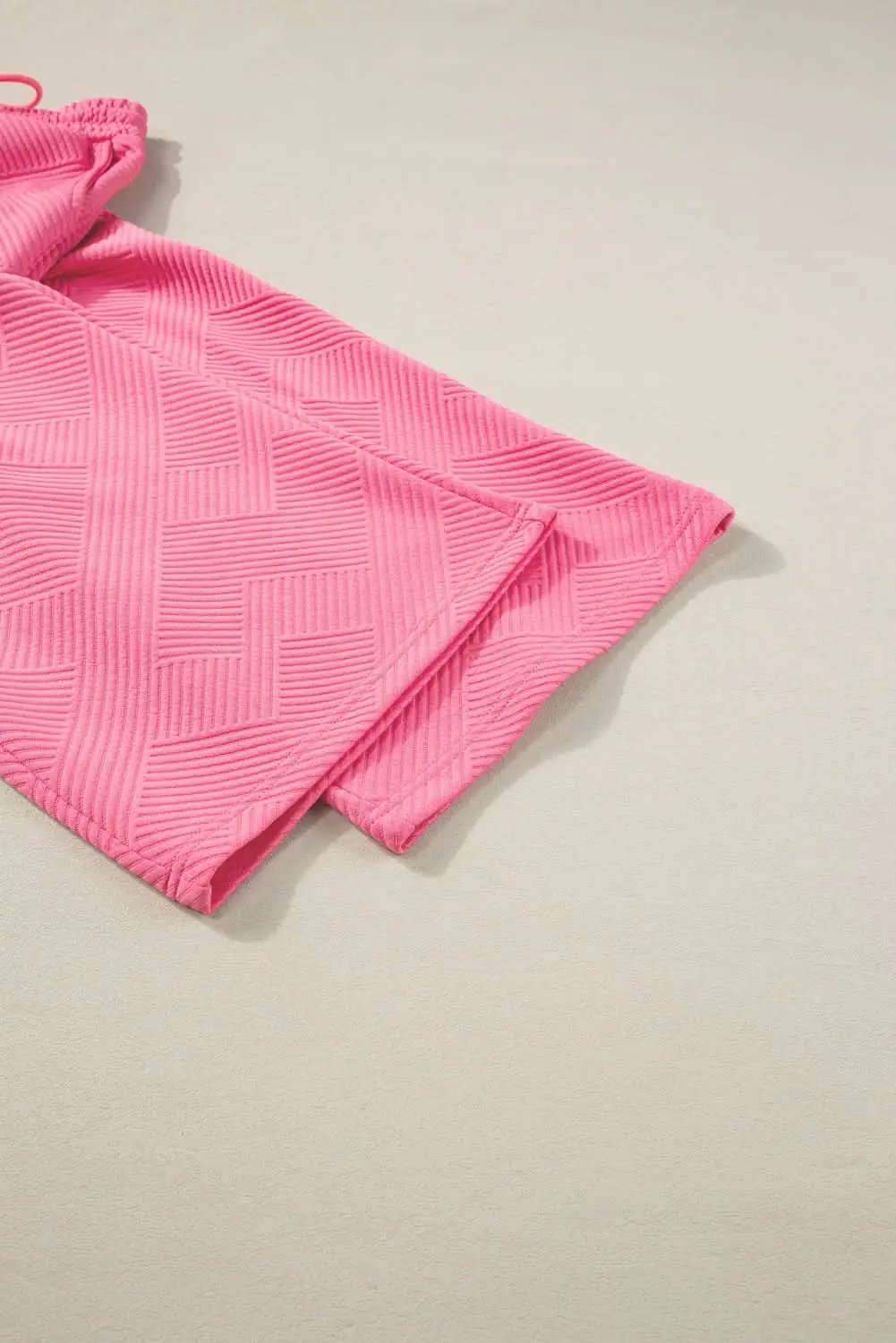 Strawberry Pink Textured Loose Fit T Shirt and Drawstring Pants Set - Love Salve